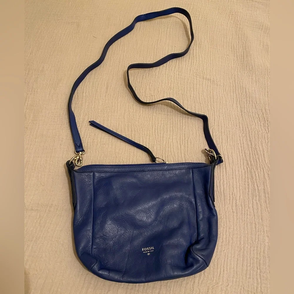 Fossil Sydney Royal Blue Leather Crossbody Bag